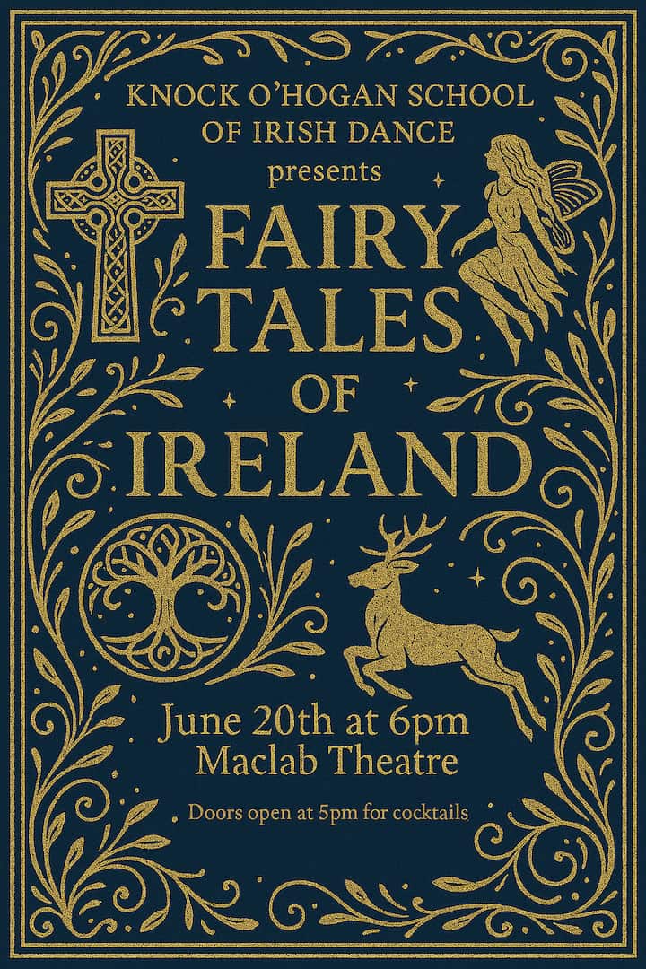 Fairy tales of Ireland poster graphic by Knock O'Hogan Irish Dance